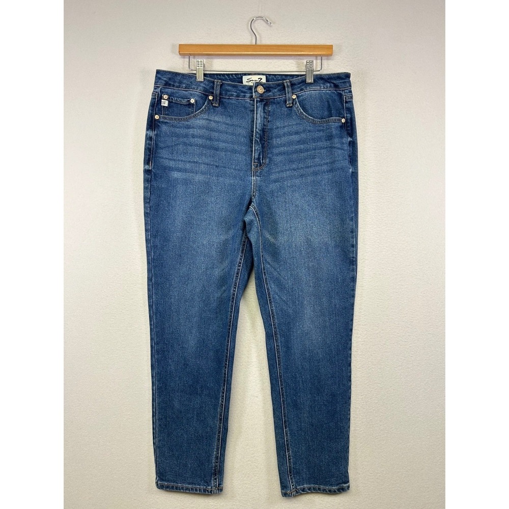 Classic Minimalist Seven7 Women 12 Blue Straight Leg High Rise Stretch Jeans